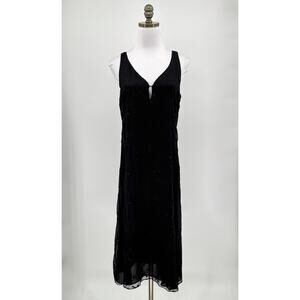 Parallel Y2K Black Floral Embroidered V Neck Lined Sleeveless Midi Slip Dress 6